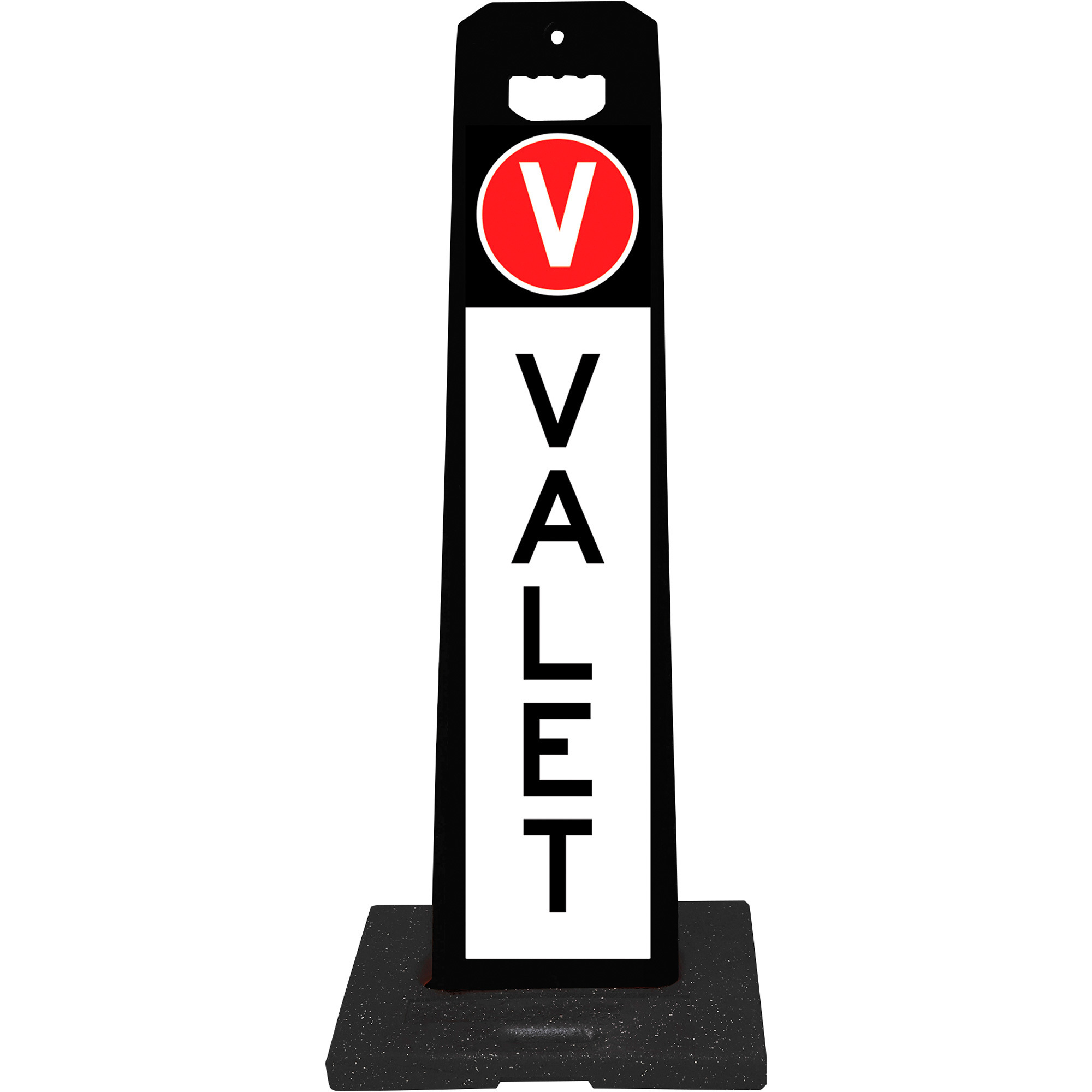 Plasticade Gemstone VALET Reflective Sign with 9-Lb. Base, 36in.H x8in.W, Model# 4100-BK-PARK9-9RB